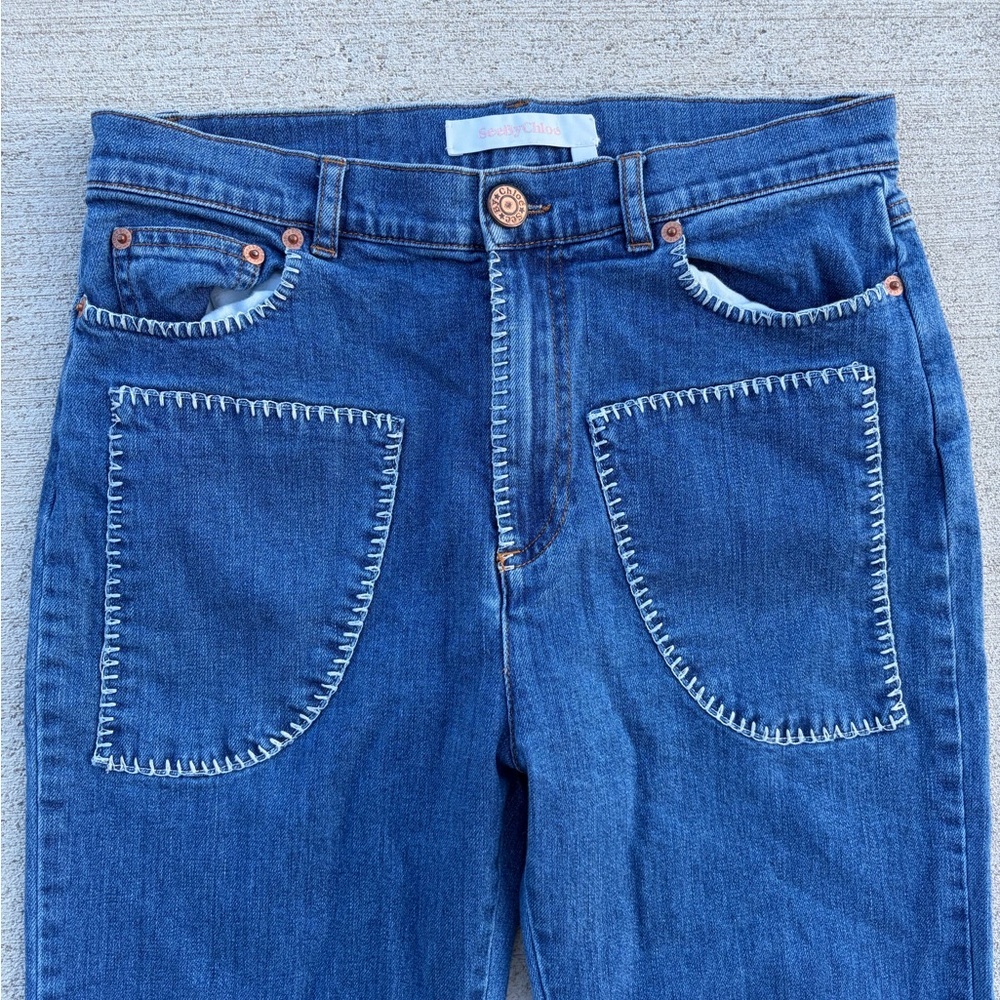 See By Chloe Whipstitch Straight Leg Jeans Womens 28 Blue Denim Made Italy - Picture 2 of 11